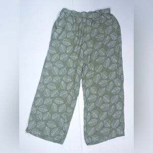 Northstyle Sage Green Leaf Print Cropped Pants Capris Small Boho Lagenlook